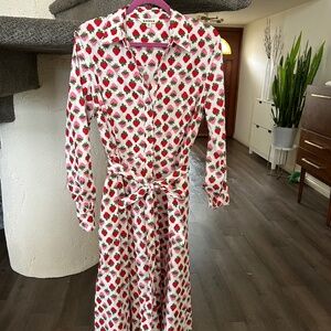 RARE! Boden Strawberry Button Up Cotton Shirt Dress  NWOT
